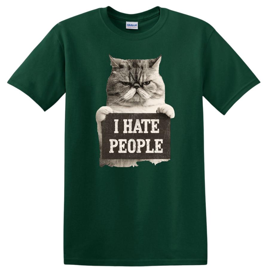 I Hate People Cat T Shirt Funny Grumpy Kitty Sarcastic Introvert Meme Tee Gift XL