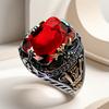 Vintage Men's Ring Stainless Steel Retro Castle Pattern Finger Ring Colorful Artificial Crystal Gemstone Statement Ring for Men
