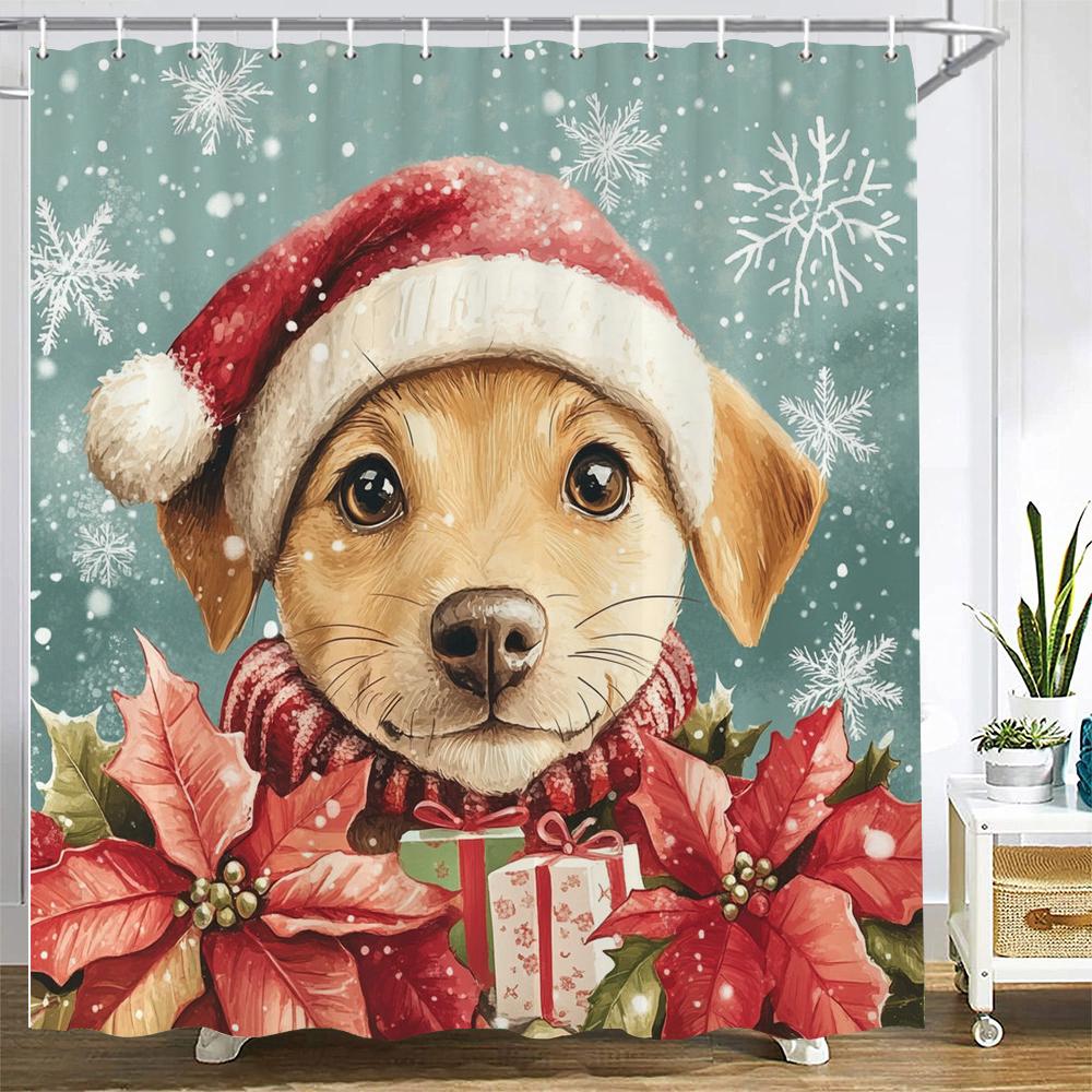 Merry Christmas Shower Curtain Christmas cat and dog Santa Claus Shower Curtains Xmas Printed fabric Decor Bathroom Curtain