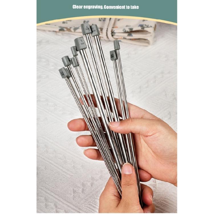 22Pcs Stainless Steel Single Pointed Knitting Needle 25.0cm Long Straight Single Pointed Knitting Needle with Bag