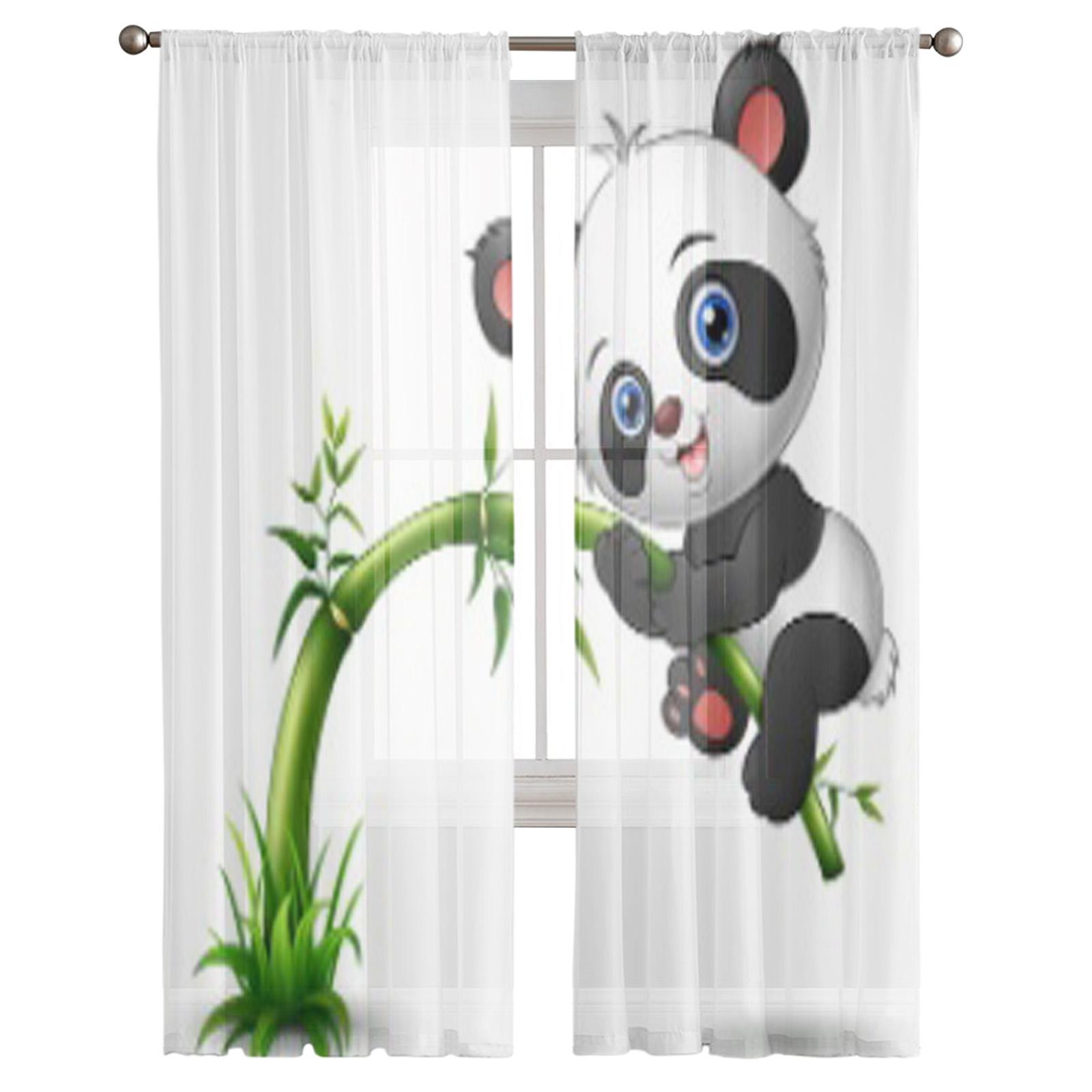 Милые детские бамбуковые прозрачные шторы с изображением панды для спальни — фото 3