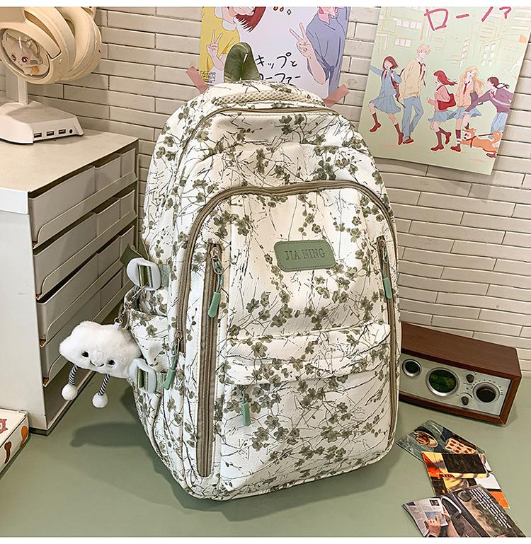 New Sweet Girl Backpack Waterproof Primary School Junior High School Student Schoolbag Printed Bamboo Literary Chinese Style Backpack
