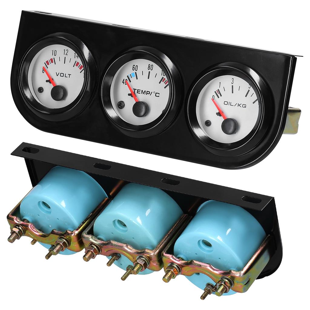 Compteur de Voiture Multifonctionnel 3 en 1 Kit d'Indicateurs Auto 52mm Voltmètre avec Capteur Tension Température d'Eau Pression d'Huile