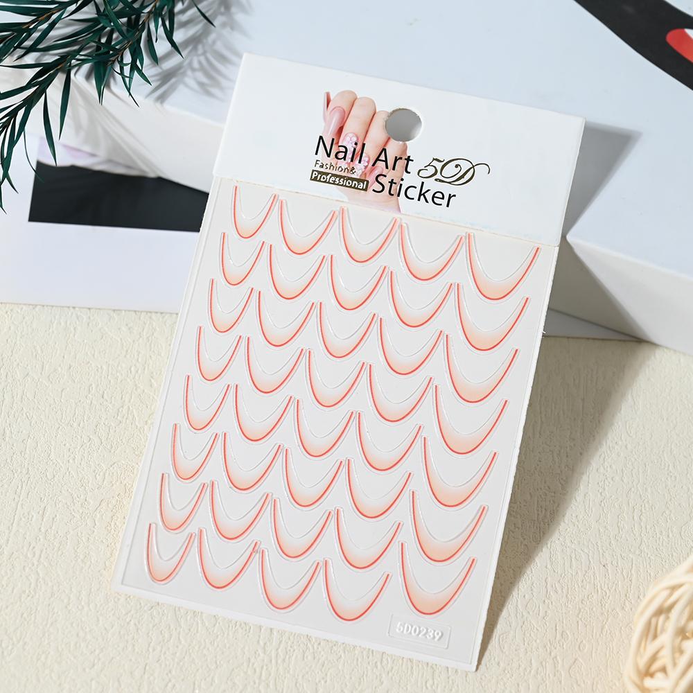 1pcs Gold Glitter French Design Nail Stickers White Silver Curve Lines Stripe Wave Nail Decals Slider Reflective Manicure Wraps