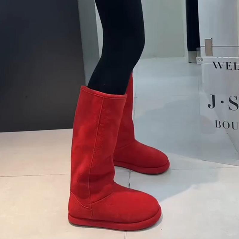 Ballambe~ Gefrostete Leder-Samtstiefel für Damen, vielseitige und dünne warme Schneestiefel für den Winter