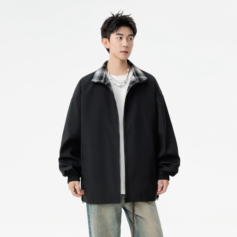 2025 Men's Trendy Color Block Patchwork Jacket - Retro Loose Fit with Lapel for Spring/Autumn