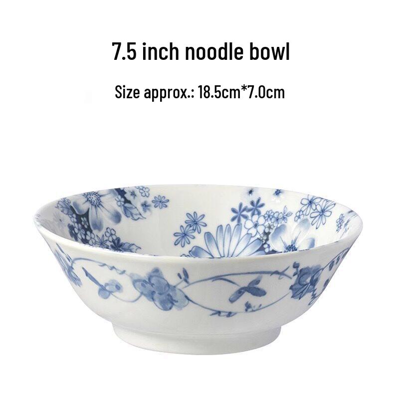 Mino Ware Hand-Painted Blue and White Ceramic Bowl - Japanese Embossed Tableware for Sushi and Soup.