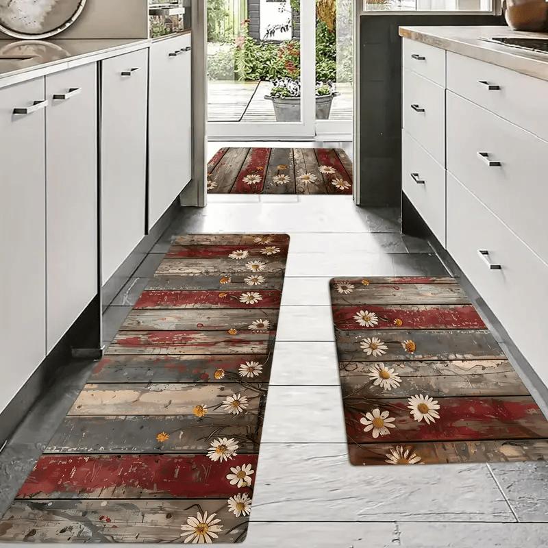 1 Stück Bauernhaus Blumenmuster Fußmatte Modern Küche Polyester Teppich Rutschfest Bunt Indoor Teppich, Für Zuhause Badezimmer Schlafzimmer Wohnzimmer Dekor