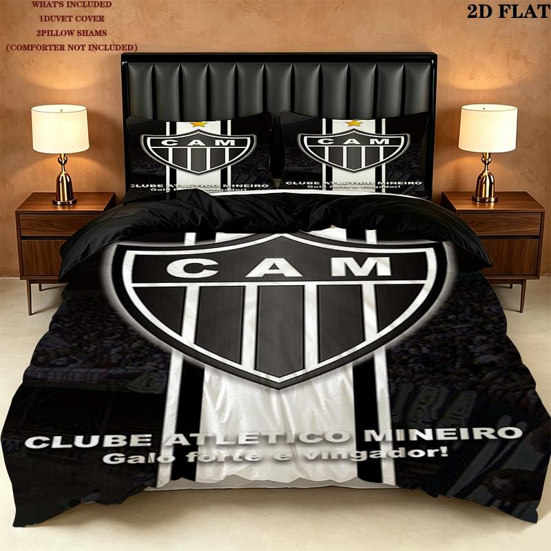 Clube Atletico Mineiro Logo Pattern Bedding Set Quilt Cover Pillowcase Home Decor Gift (1 * duvet cover + 2 * pillowcase, without core)