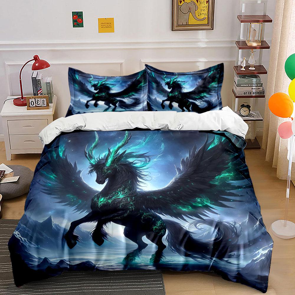 Mystical Horse Fantasy Decor Set Soft Skin-Friendly Bedding Set Includes 1 Duvet Cover And 2 Pillowcase Gift
