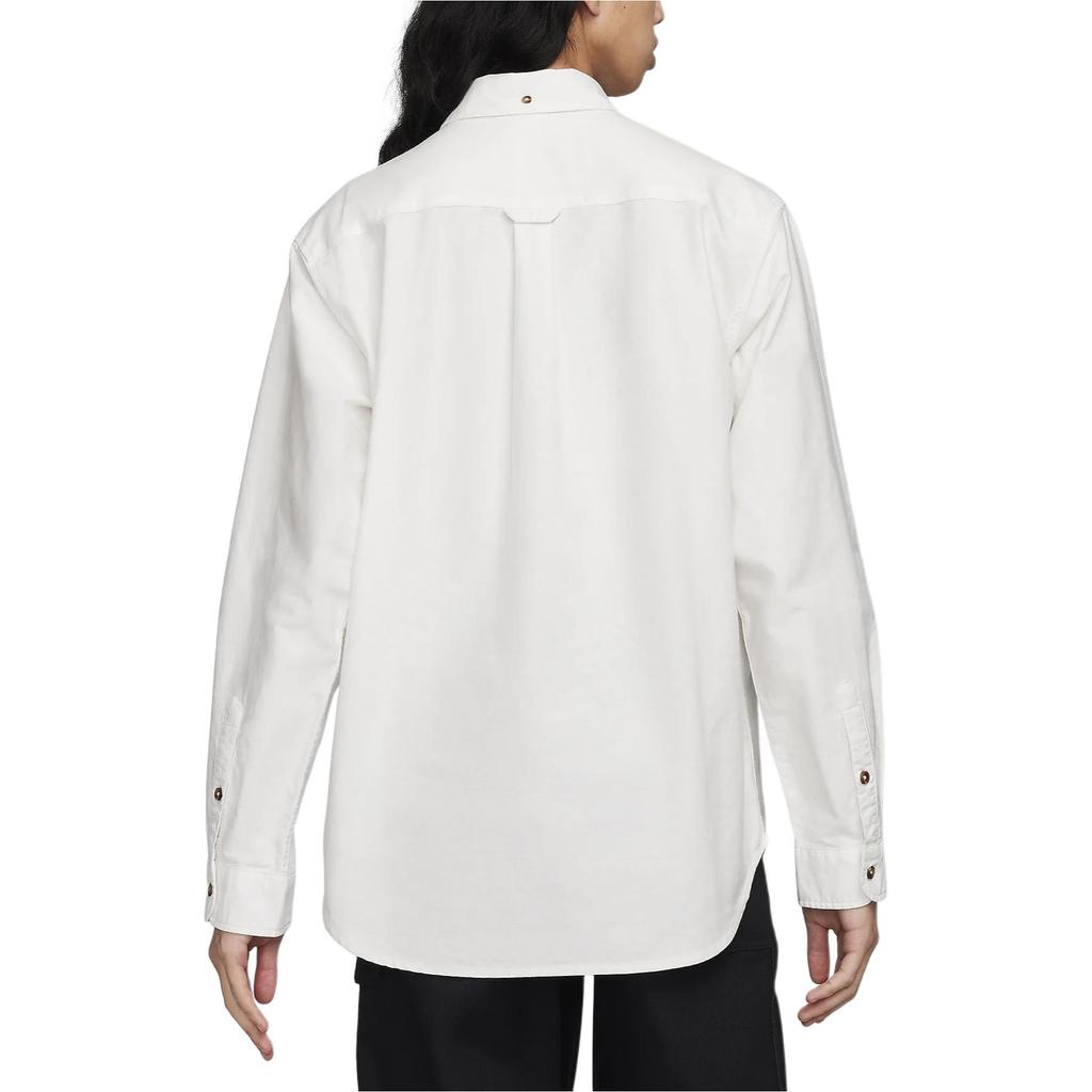 Nike Solid Color Square Collar Casual Long Sleeve Shirt Men shirts White FN3126-121