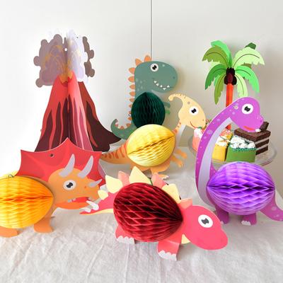Yousheng 7 Adet/Set Dinozor Petek Masa Ortası Karikatür Hayvan Kağıt Petek Süsleri Çocuk Erkekler İçin Doğum Günü Partisi Malzemeleri