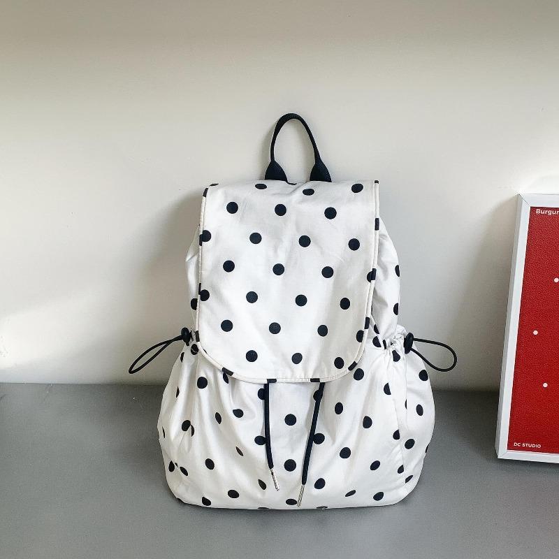 Sac à dos en nylon à pois pour femme grande capacité rabattable voyage extérieur niche loisirs tendance sac d'école femme