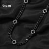 Hip-hop Gumeng New Product, Silver and Black Buckle Tennis Necklace, Four-leaf Clover Tennis Necklace, Hip-hop Necklace.