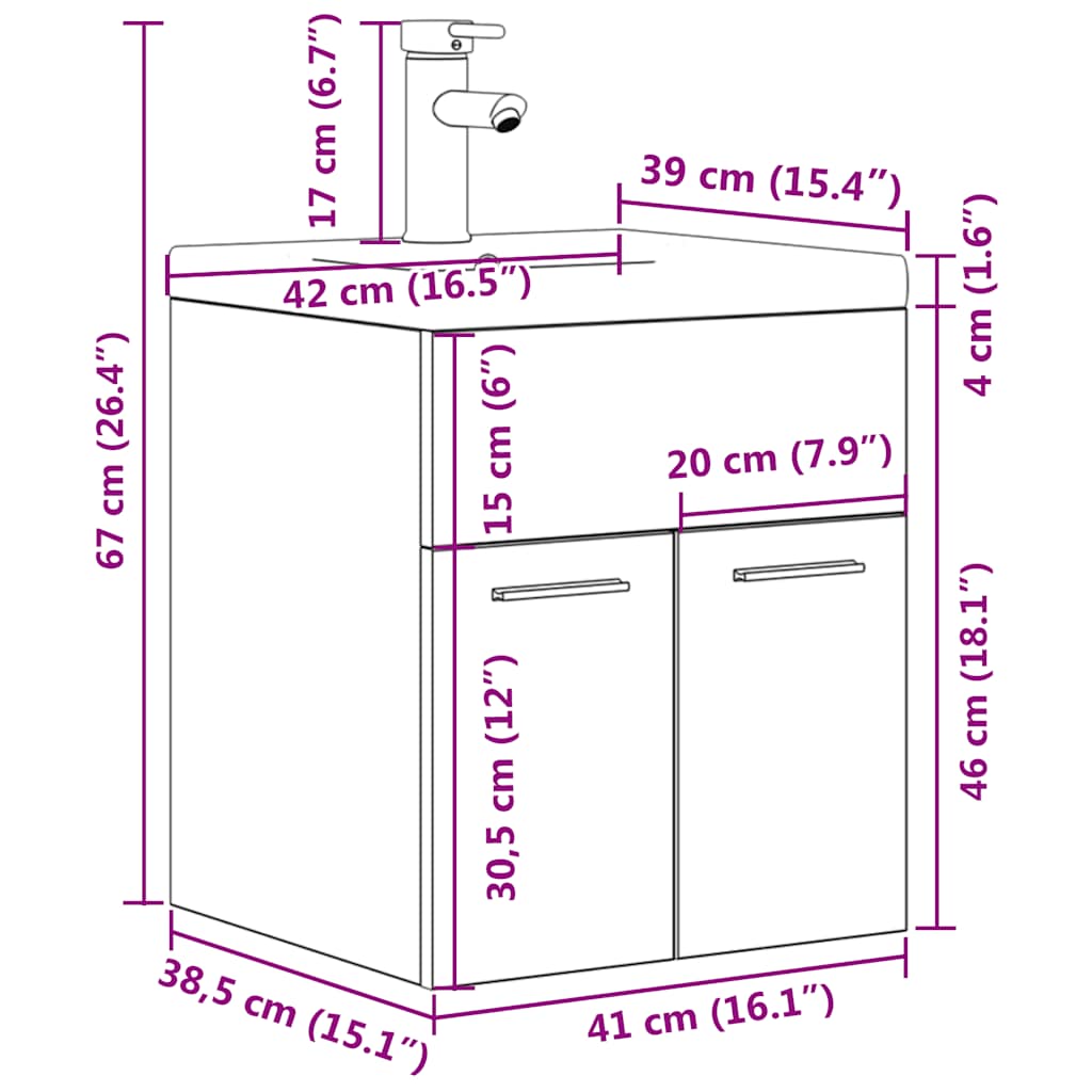 Bathroom Vanity Unit with Built in Basin and Faucet Concrete Grey