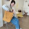 Large Capacity, Minimalist, Single Shoulder Checkered Bag, Lightweight, Commuting Canvas Bag, Double-sided, Dual-use Tote Bag