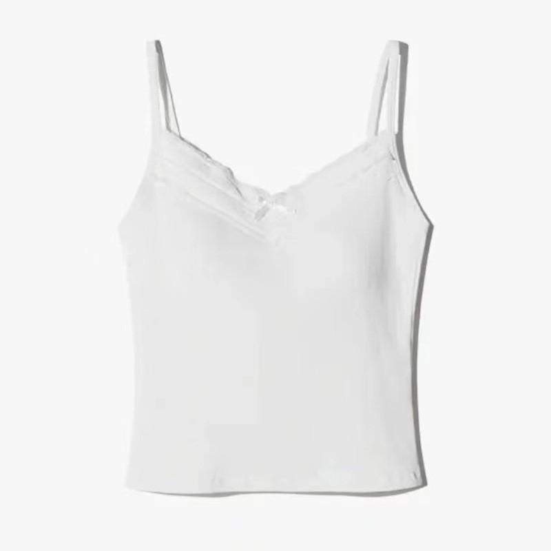 Bow Lace Spaghetti Strap Camisole Women Padded Backless Crop Tank Top