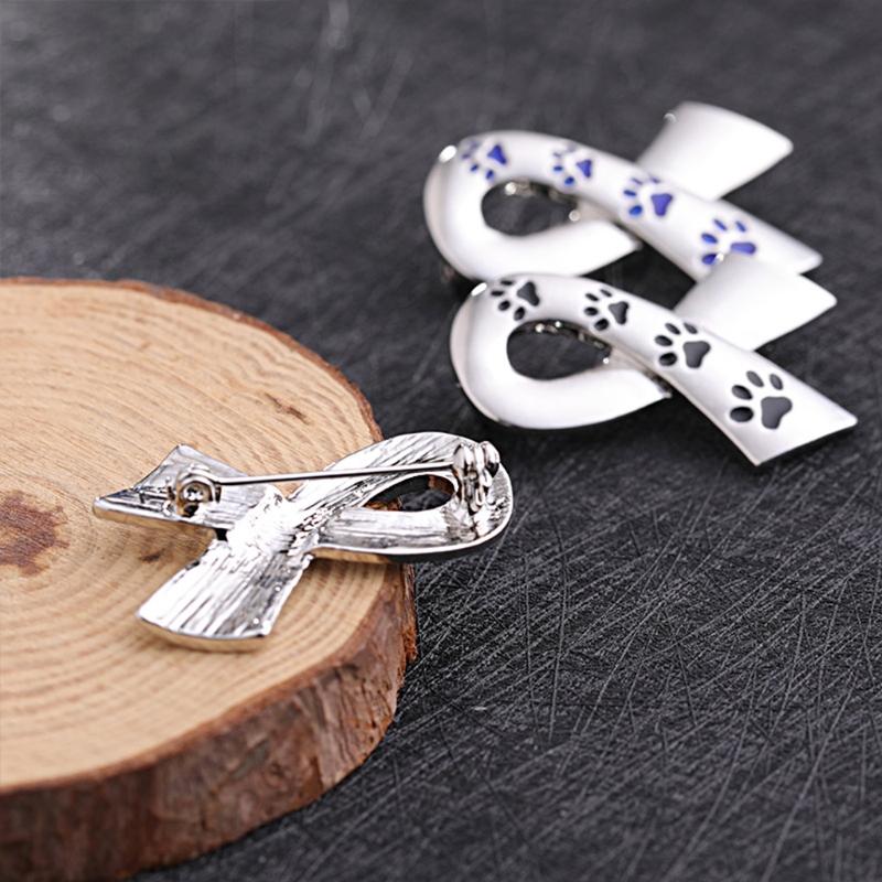 Exquisite Dog Paw Print Ribbon Brooch Pin Breast Cancer Awareness Breastpin Sign Corsage Clothes Jewelry Brooches Pin