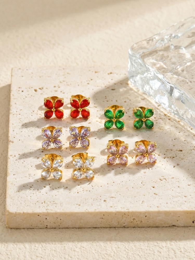 Edelstahl Zirkonia Kleeblatt Blume Ohrstecker für Damen Knorpel Ohrpiercing Schmuck Aros