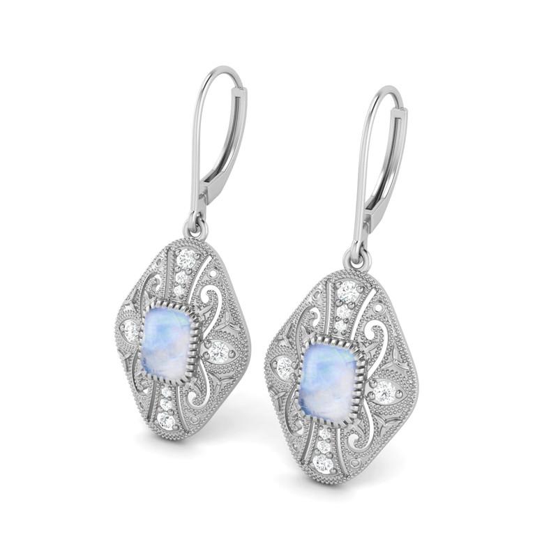 Kolczyki wiszące z filigranem z kamienia księżycowego dla kobiet na ślub - Srebro próby 925