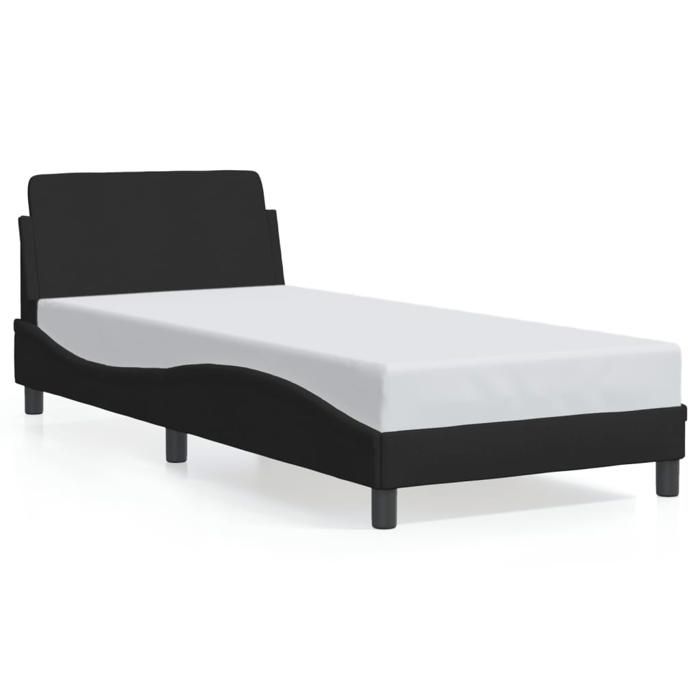 VidaXL Cadre de Lit avec Tête de Lit, Lit Rembourré avec Sommier à Lattes, Lit Simple avec Pied, Lit Adulte de Chambre, Noir 373087