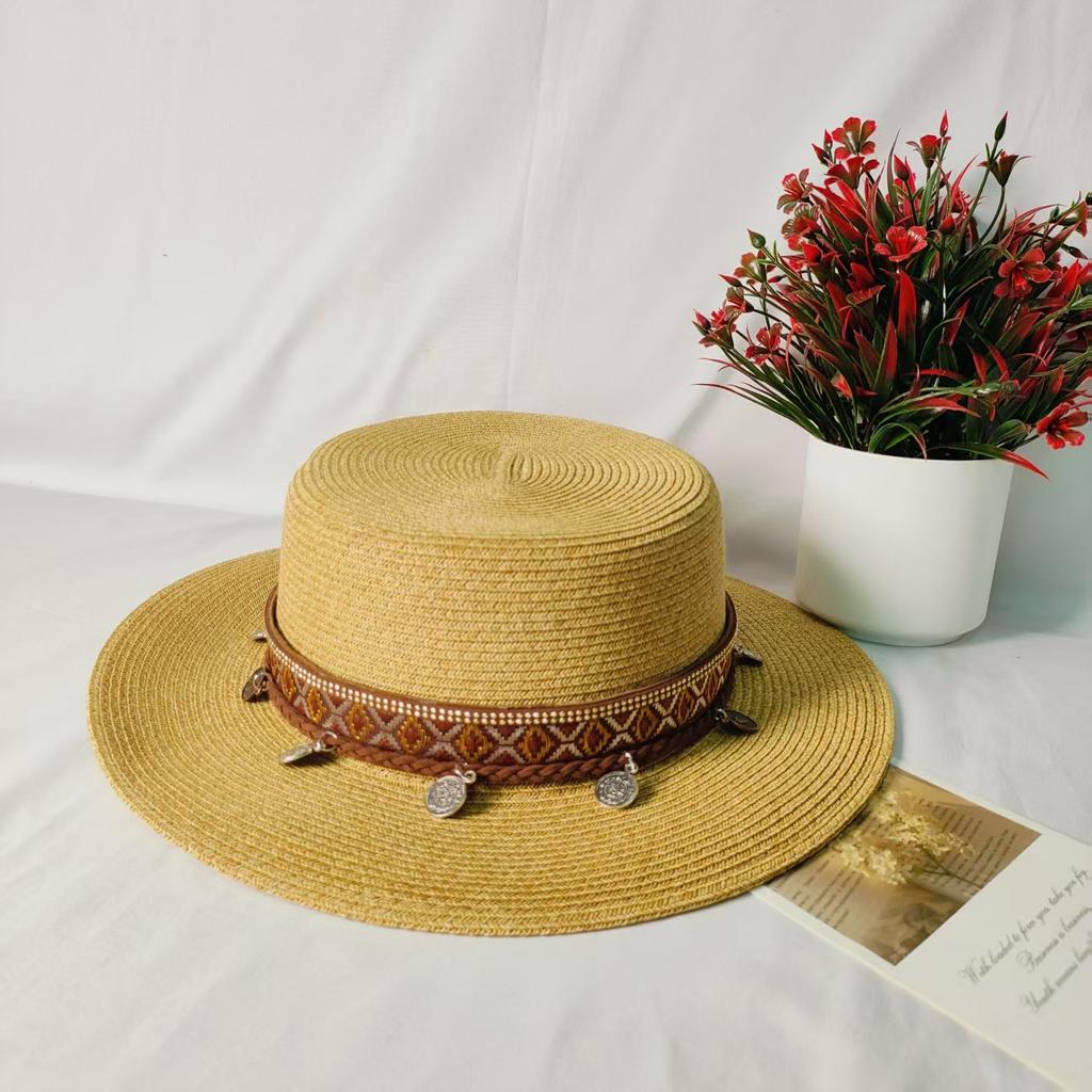 Hepburn Ethnic Wind Fine Grass Encryption Straw Hat Women's Summer Seaside Vacation Panama Jazz Hat Sunscreen Sunshade Top Hat