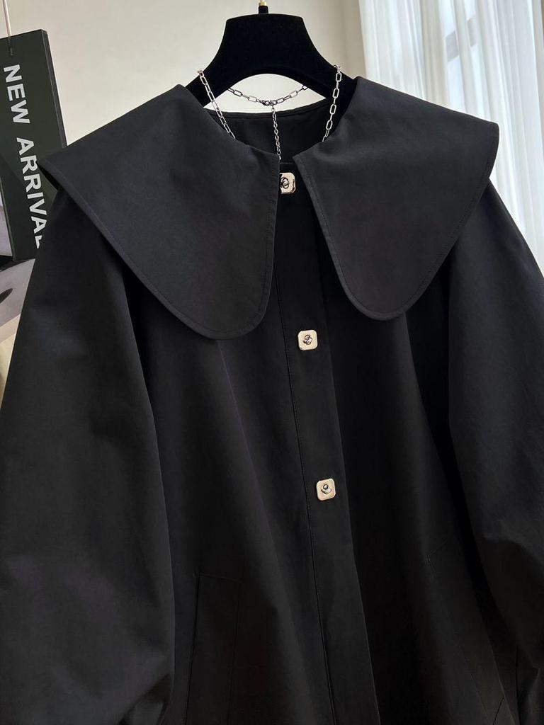 European Mid-Length Doll Collar Windbreaker for Women: Chic Spring/Autumn Coat