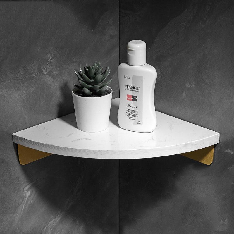 Schwarz/Weiß Marmor Badezimmer Eckregal Gebürstetes Gold Wandmontiertes Badezimmer Duschablage Shampoo Halter Eckregal