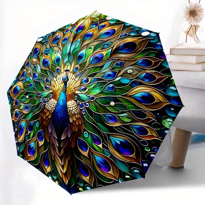 1pc Stained Glass Peacock Automatic Opening and Closing Umbrella - Suitable for Various Occasions, Outdoor Activities, Lightweight and Durable Automat