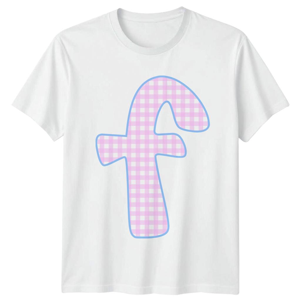 Gingham Letter F Alphabet Mens T-Shirt Womens Tee Graphic Unisex Top -a