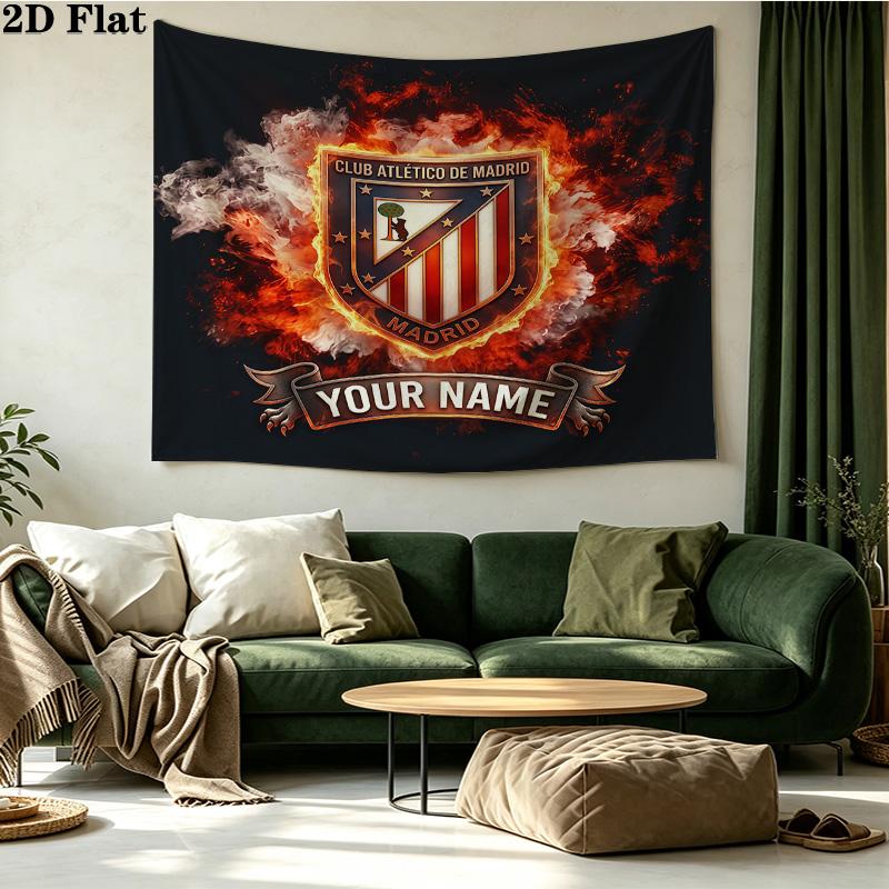 Custom Name Atletico Madrid Printed Tapestry – Wall Hanging for Bedrooms, Dorms, and Home Decor
