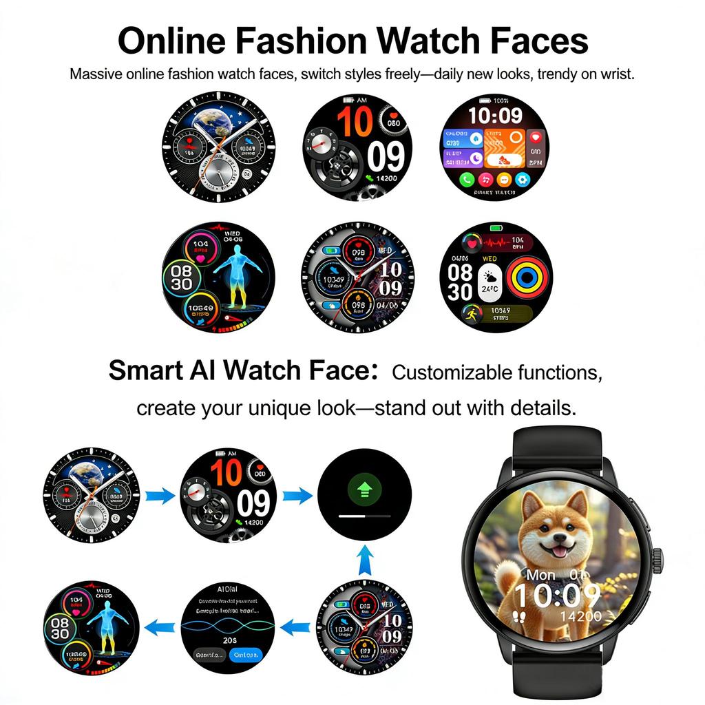 SACOSDING AMOLED Screen Men Smart Watch  Health Monitoring AI Dial AI intelligent Q&A BT Calling Outdoor Sports Fitness Women Smartwatch
