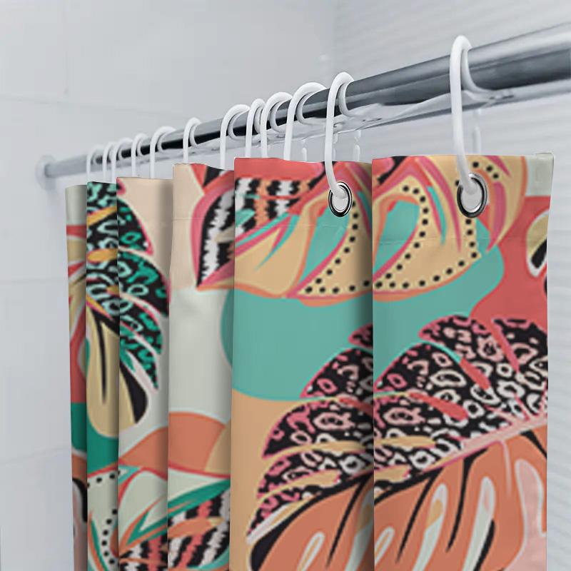 Animal Print Shower Curtain Tropical Leaves Design Vivid Colors For Bathroom Decor