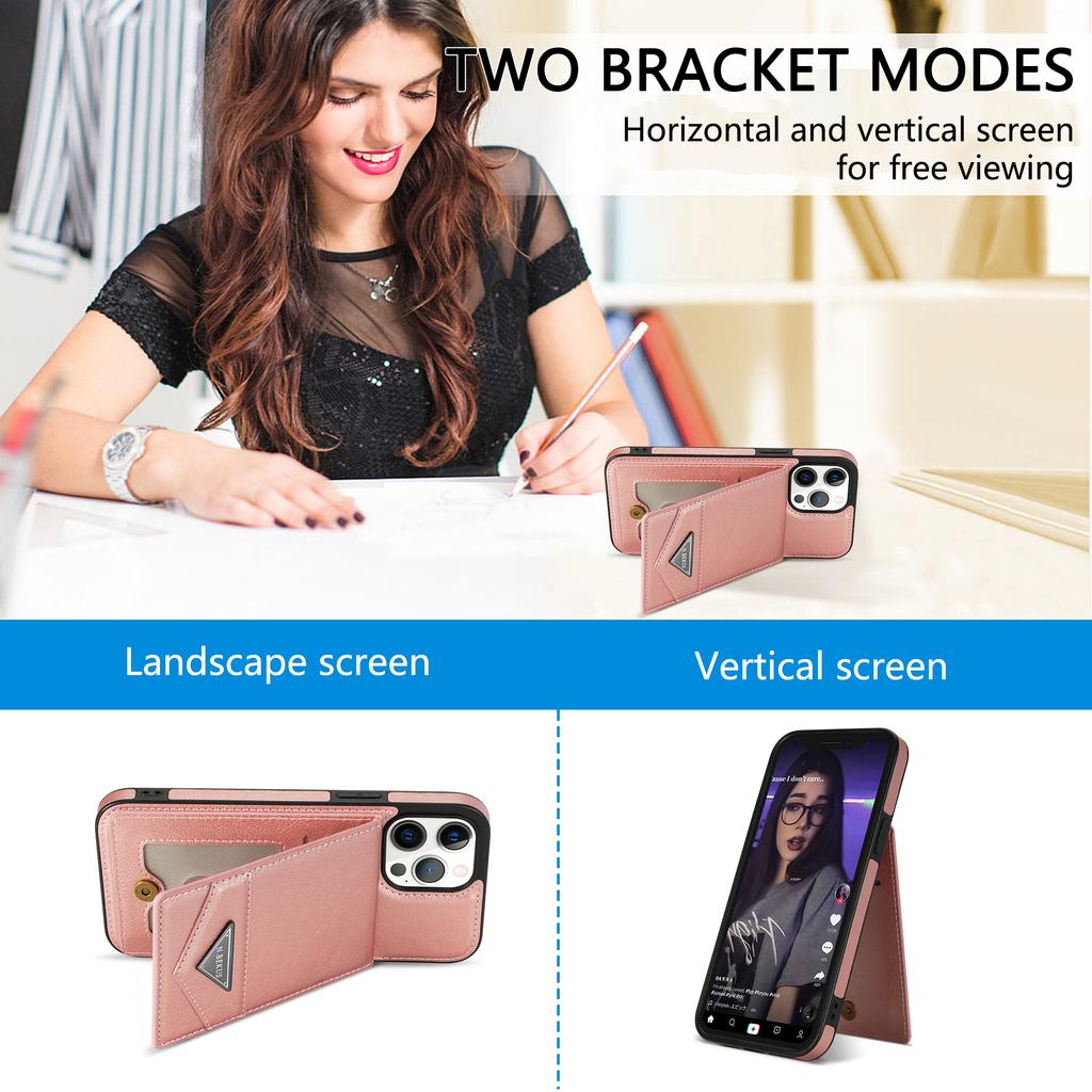 N.BEKUS For iPhone 16 Pro Case Leather+TPU Kickstand Phone Cover with Card Holder