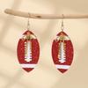 European-American Super Bowl Sporty PU Leather Football Earrings with Alloy Bowknot