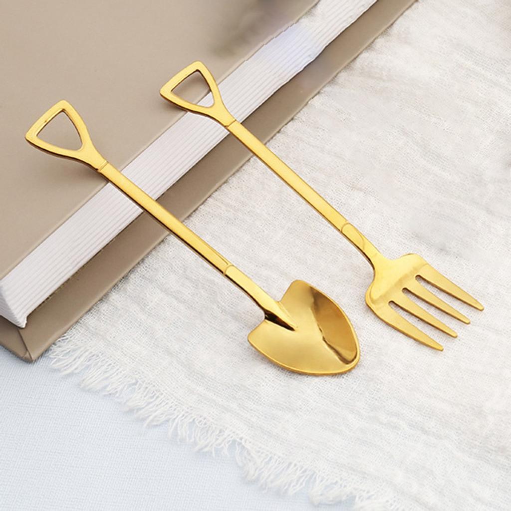 Ice Cream Spoon Set Fruit Pitchfork Retro Shovel Small Stainless Steel Stirring Tools Coffee Dessert Fork High Quality