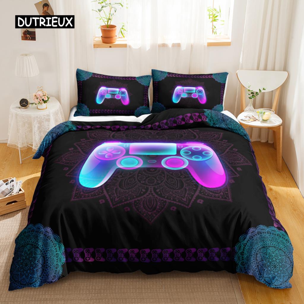 Games Duvet Cover Set Boys Kids Gamepad Bedding Set Video Game Controller Comforter Cover for Teen Girls Polyester Qulit Cover