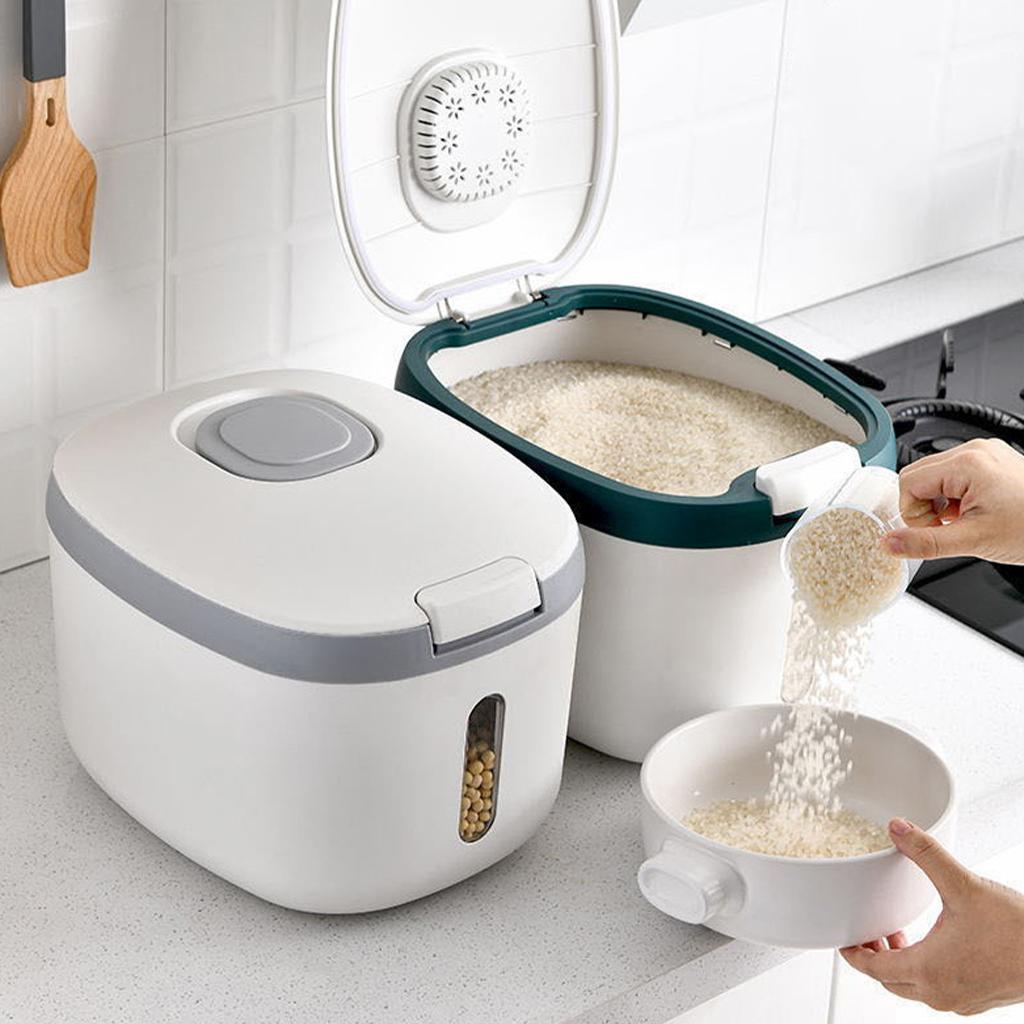 Kitchen Rice Storage Bucket Sealed Dispenser Organizer with Measuring