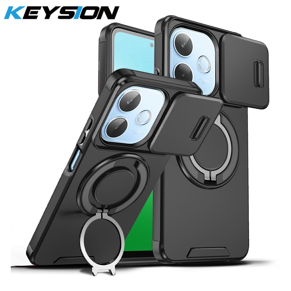 KEYSION 360° Rotating Ring Stand Phone Case for OPPO A5 Pro 5G Slide Camera Protection Magnetic Shockproof Back Cover for OPPO A5 Pro