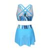Women's Floral Print Tankini Swimsuit Set - Cross-Border Split Swimsuit Dress Three-Piece Set with Flying Edge Bikini, European and American Swimwear