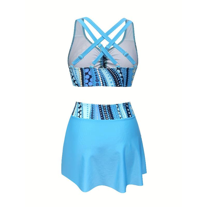 Women's Floral Print Tankini Swimsuit Set - Cross-Border Split Swimsuit Dress Three-Piece Set with Flying Edge Bikini, European and American Swimwear