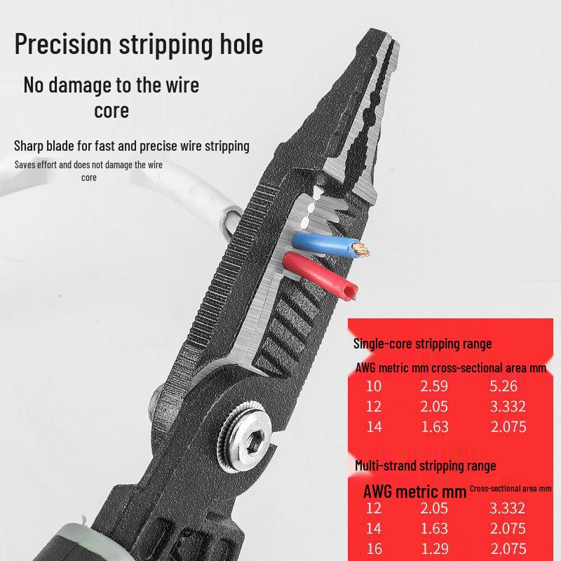 Sedm v jednom Multifunkční elektrikářské kleště: Odizolovací kleště, krimpovací kleště a kleště s jehlovými čelistmi