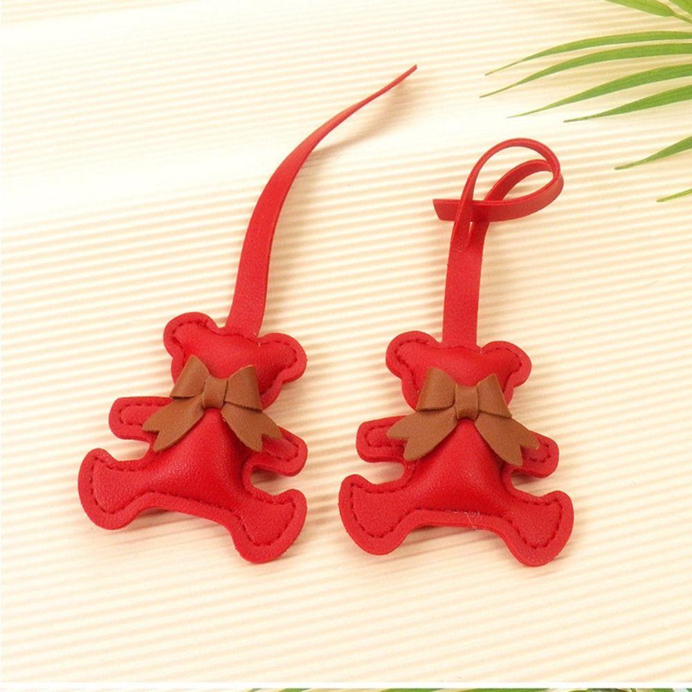 Soft PU Leather Keyring Fashion Cartoon Bag Pendant Cute Bow Bear Keychain  Hanging Accessory