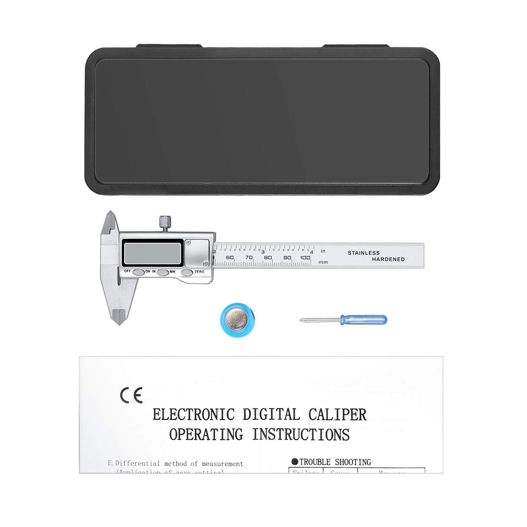 Neoteck 100mm Stainless Steel Digital Caliper with Large LCD Zero Reset Inner and Outer Step and Depth and Storage Case Display, Function, Diameter,