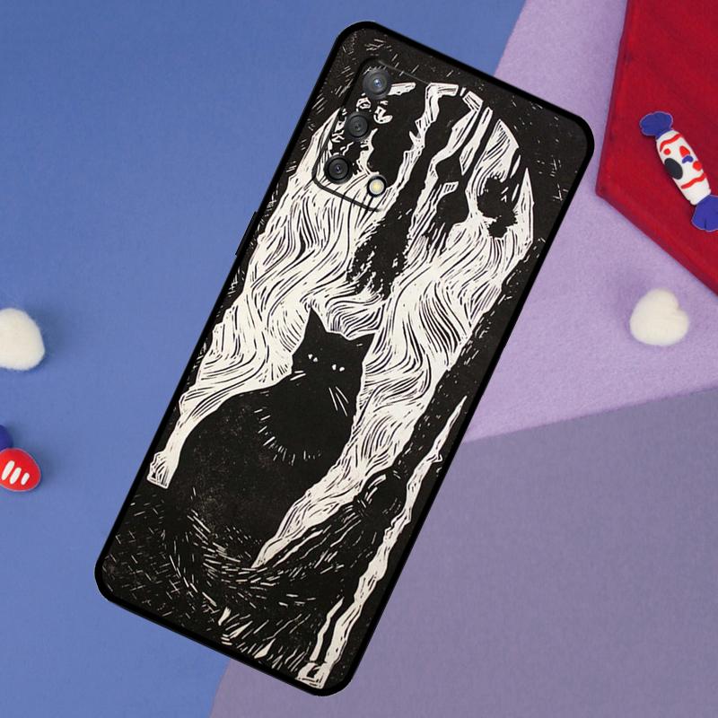Witch Black Cat Case For Oppo A17 A60 A40 A80 A16 A76 A96 A98 A58 A78 A18 A38 A57 A74 A54 A94 A15 A5 A6 Pro