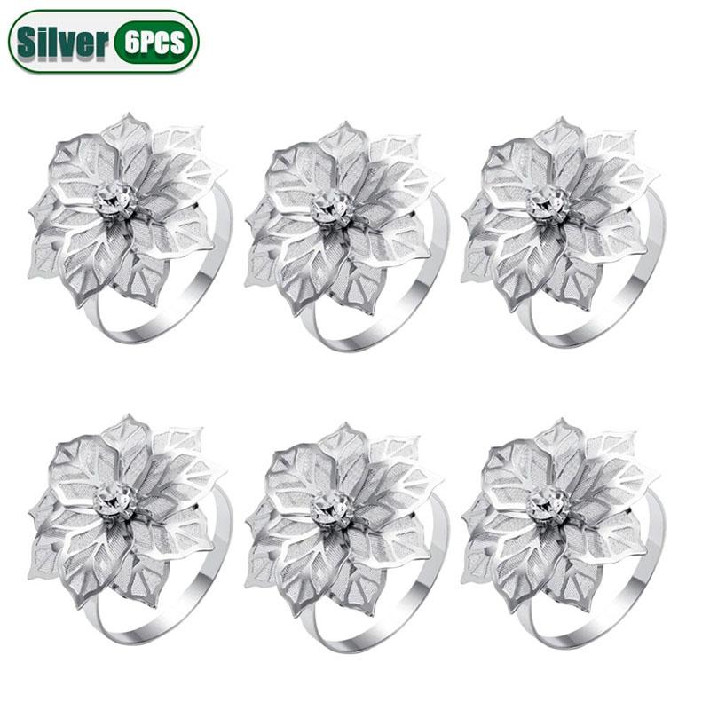 Alloy Hollow Out Flower Napkin Rings Elegant Table Decor Holders for Wedding Party Dinner Events Christmas Celebration Gift