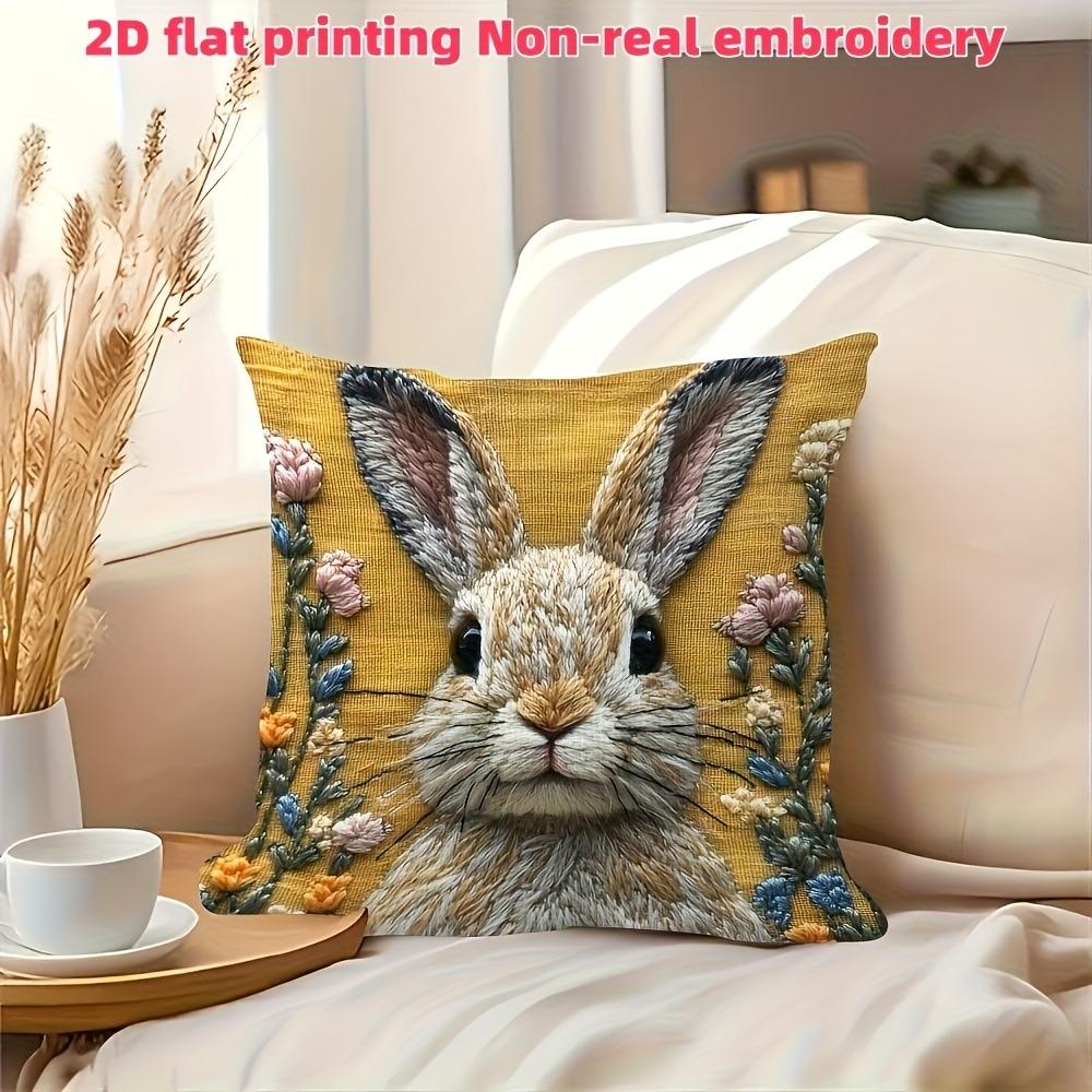 Adorable 2D Flat-Printed Bunny Embroidered Pillow Cover for Cozy Decor Sofa cushion cover, home decoration, 2D printing