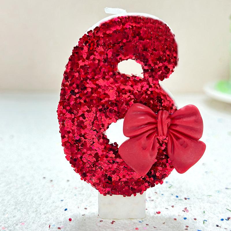 1pcs Number 0-9 Girl's Heart, Red Bow Candles, Birthday, Year One, Children's Coming of Age, Proposal, Anniversary Party Candles