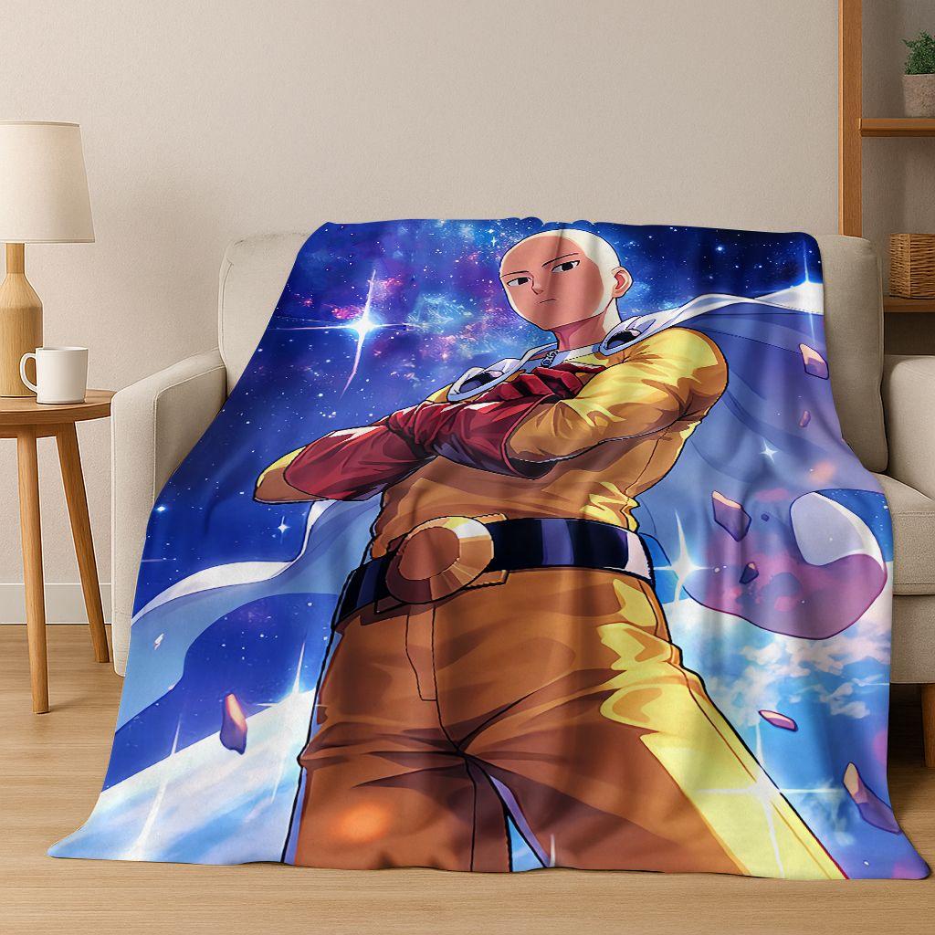 Anime One Punch Man Saitama Cartoon Cartoon Flannel Blanket,Cozy Soft Throw Blanket for Home Bedroom Bed Sofa Picnic Cover Kids