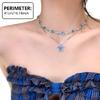 Blue Crystal Zircon Butterfly Necklace Set Double Layer Clavicle Chain Fashionable Women's Accessories for Party